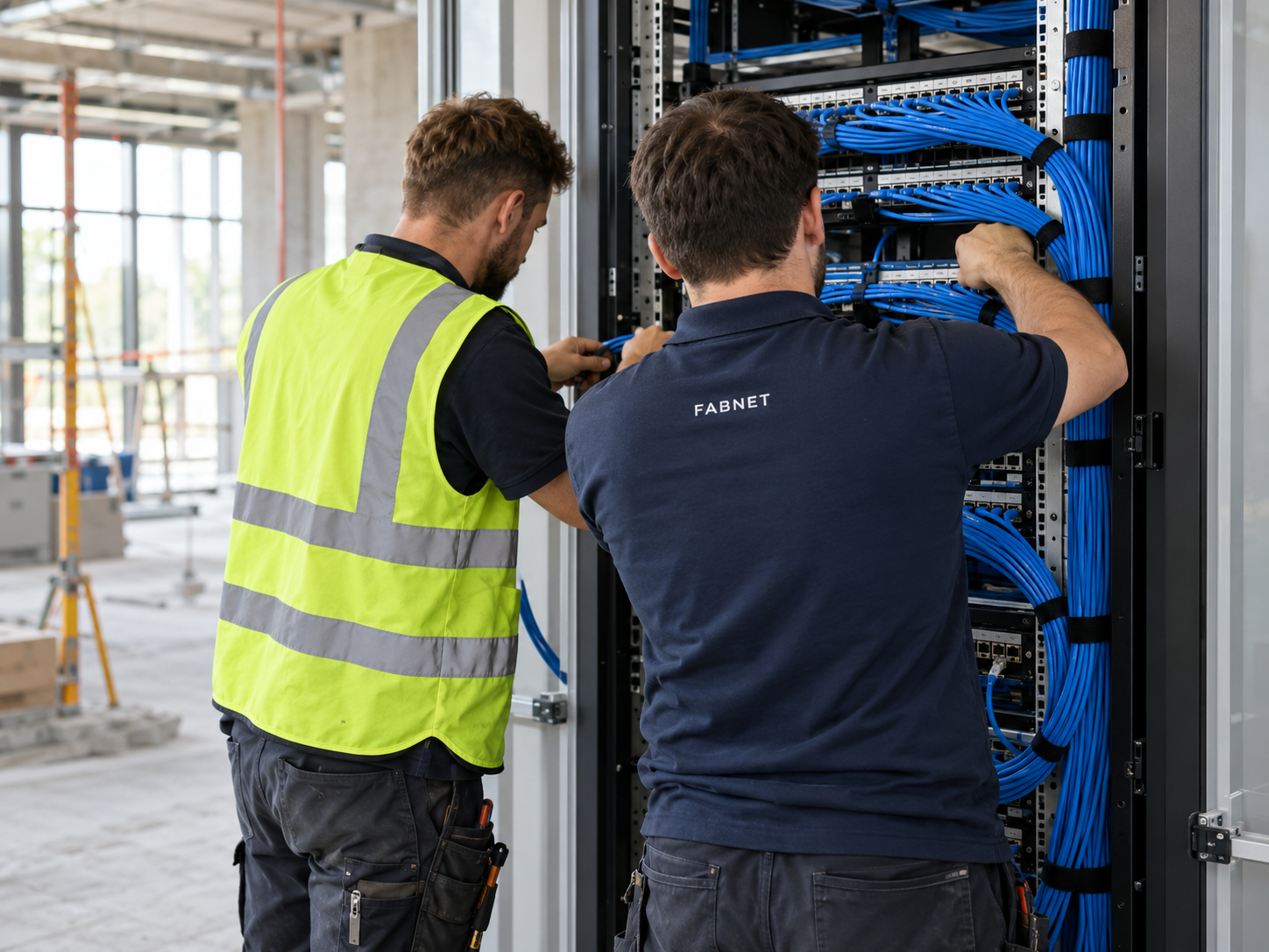 FABNET technicians installing network cabling